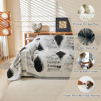 MYSKY HOME Boho Couch Cover for Dogs Washable Black Rhombic Couch Sofa Protector for Loveseat Sofa with Pets Friendly Chenille Geometric Sofa Covers Soft Durable Farmhouse Sofa Slipcovers, 71" X102"