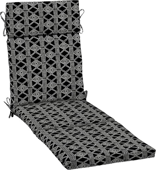 Arden Outdoor Chaise Cushion, 21 in x 72 in, Weather-Proof, Rain-Proof, Fade Resistant Patio Cushion for Chaise Lounger Black Global Stripe