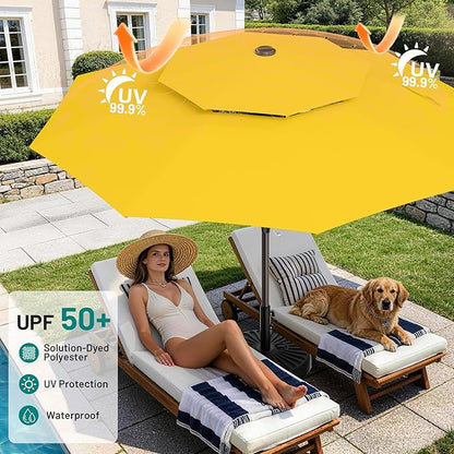 AreShark 12ft 2 Tiers Patio Umbrella - Outdoor Umbrella Waterproof UV Protection, Market Table Umbrella w/ 8 Sturdy Ribs&Crank for Pool, Porch, Garden(Yellow)