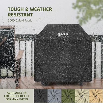 ZOBER Heavy Duty BBQ Grill Cover - 58 Inch Waterproof Double Layered Fits Weber Gas Grill Cover Charbroil Grill & Smoker - Gas Grill Covers w/Air Vents, Dual Handles - 600D Oxford Fabric, Black