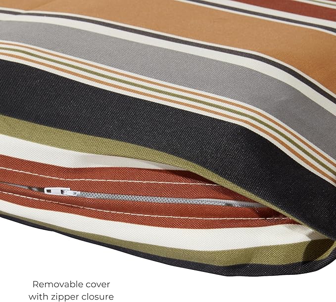 Modern Outdoor Chaise Lounge Cushion with Ties – Durable Polyester Fabric, Channel-Filled Polyfiber Insert, Removable Zippered Cover, Brick Stripe