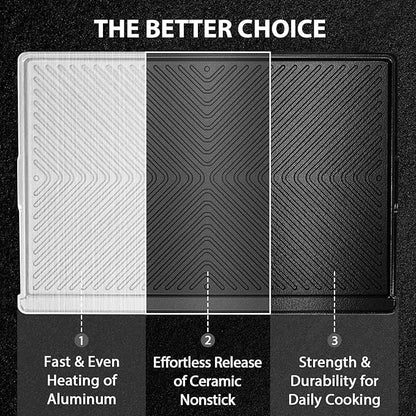 Cast Aluminum Reversible Griddle Pan for gas and electric stove stovetop cooking, Easy-Check Fit Accessory for Outdoor Cooking or Use