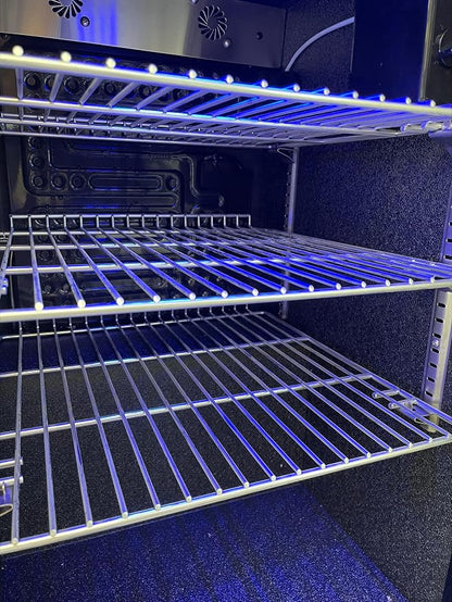 Mont Alpi Premium 27"H x 18.5"D x 17.5"D Stainless Steel All Weather Outdoor Refrigerator 2.7 cu. ft. Glass Door Fridge with Temperature Control + Lockable Door + Adjustable Shelves + Blue Lighting