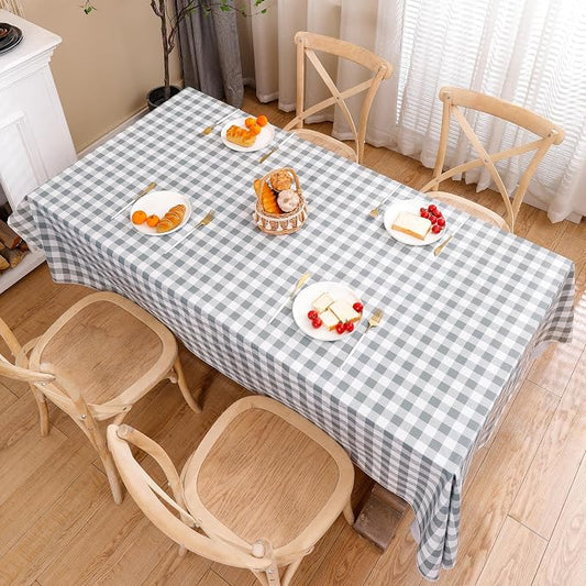 Heavy Duty Vinyl Tablecloth with Flannel Backing Waterproof Oil-Proof Plastic Table Cloth Stain-Resistant Wipeable Rectangle or Square Table Cover for Indoor and Outdoor (Grey Checkered, 60x102 Inch)