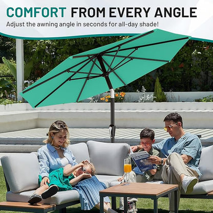 AreShark 10 FT Outdoor Patio Umbrella, Patio Table Umbrella with Push Button Tilt and Crank, Outdoor Patio Umbrellas with 8 Fiberglass Ribs, Patio Umbrellas for Market, Garden, Pool (Aqua Sky)