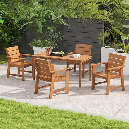 Tangkula Set of 4 Wood Patio Dining Chair, Wood Dining Armchairs with Breathable Slatted Seat & Inclined Backrest, Ergonomic Outdoor Chairs for Backyard, Balcony, Garden