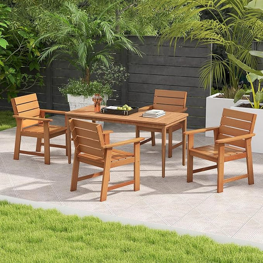 Tangkula Set of 4 Wood Patio Dining Chair, Wood Dining Armchairs with Breathable Slatted Seat & Inclined Backrest, Ergonomic Outdoor Chairs for Backyard, Balcony, Garden
