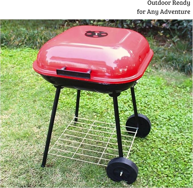 Cuisiland 18.5 Inch Charcoal Grill BBQ Grill with Lid and Wheels, Portable Outdoor Barbecue Grill for Patio Backyard Camping, Iron Charcoal BBQ Grill for Hamburgers, Steaks & Grilling