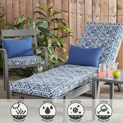 Greendale Home Fashions Outdoor Reversible Chaise Lounge Chair Cushion, Azure