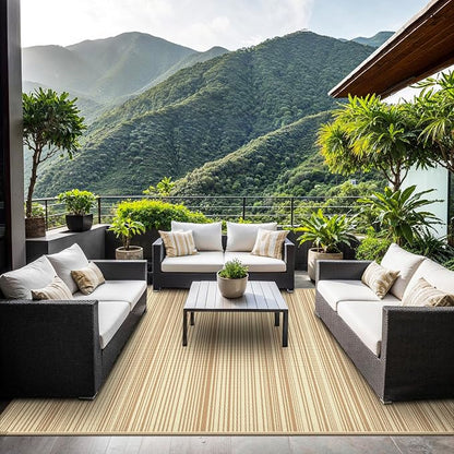 GENIMO Outdoor Rug, Waterproof Plastic Rugs for Patio, 8'x10' Deep Beige | Outside Larger Modern Carpet Mat for Porch Decor, Deck, Balcony, Camping, RV, Backyard, Picnic, Beach, Reversible, Foldable