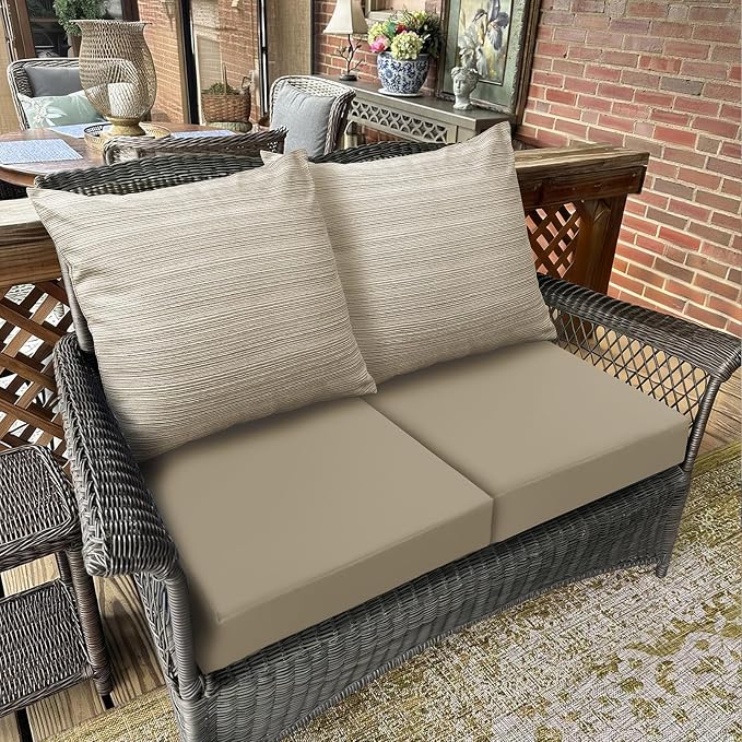 Bcareself Outdoor Deep Seat Cushion Set Waterproof & Fade Resistant Patio Furniture Cushions with Removable Cover Adjustable Straps Rain-Proof Seat Pad Back Cushion for Chair Sofa Porch 22 x 22 Beige