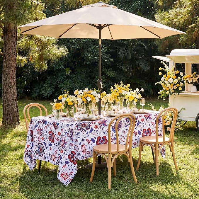 SquarePie Rectangle Outdoor Tablecloth with Umbrella Hole and Zipper 60x84 Inch, SpillProof Wipeable Patio Table Cloth for Spring Summer Garden Backyard Camping Picnic, Botanical Gorgeous Flowers