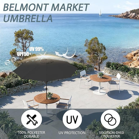 9FT Large Outdoor Patio Umbrella Pool Market Umbrella-UV Resistant, Easy Push Button Tilt and Crank, 8 Sturdy Ribs Heavy-Duty Table Umbrella for Deck, Backyard, Garden (Black)