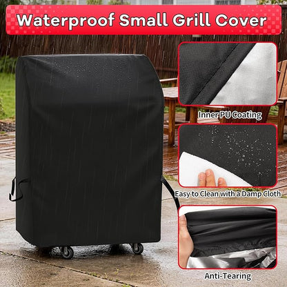 i COVER Grill Cover 30in, BBQ Grill Cover for Outdoor Grill, Waterproof BBQ Covers for Two Burner Small Vertical Smoker, Small Barbecue Cover for Grills with Collapsed Side Tables