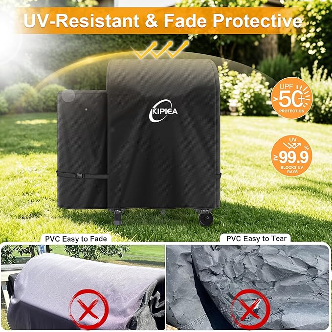 Kipiea 600D Heavy Duty Grill Cover for Traeger Tailgater 20, Waterproof Wood Pellet Smoker Cover with Windproof Buckles, Pellet BBQ Grill Covers for Outside Anti-UV, No Tear, No Fading