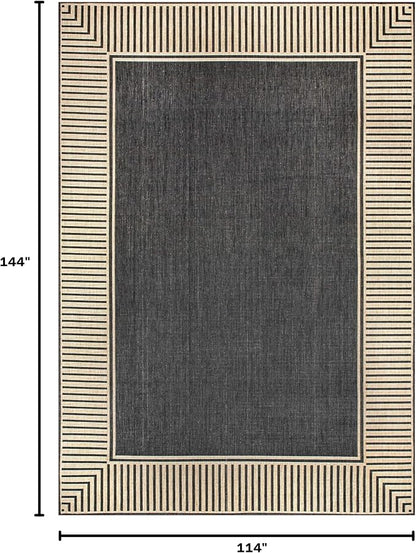 Nuloom Asha Dark Grey/Ivory, 9'6" x 12', Casual, Striped Border, Soft and Cozy, High Traffic, Stain Resistant, Easy Clean, Durable Area Rug for Indoor/Outdoor Patio, Deck, Porch, Garden, Courtyard