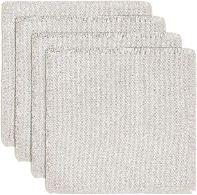 Hausattire Cotton Frayed Placemats Set of 4 Dining Table 14x14 Inch | Rustic Vintage Boho Washable Easter Placemat for Outdoor Parties BBQ's Wedding, Holiday, Special Occasions, Nubby Cotton - Natural