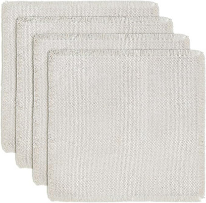 Hausattire Cotton Frayed Placemats Set of 4 Dining Table 14x14 Inch | Rustic Vintage Boho Washable Easter Placemat for Outdoor Parties BBQ's Wedding, Holiday, Special Occasions, Nubby Cotton - Natural