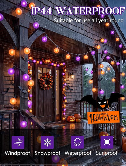 50FT G40 Halloween Orange and Purple Globe String Lights Outdoor Waterproof | Hanging Patio Light with 27 LED G40 Globe Bulbs, Plug in Outdoor Halloween Decorations Lights for Party Porch Garden Backyard