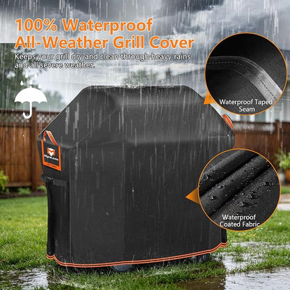 48" BBQ Grill Cover for Outdoor Grill 1000D Heavy Duty Waterproof | Fits Weber Spirit and Spirit II 200 Series Gas Grills, Tear & Fade Resistant 7138 Grill Cover with Buckles, Air Vents, Handle