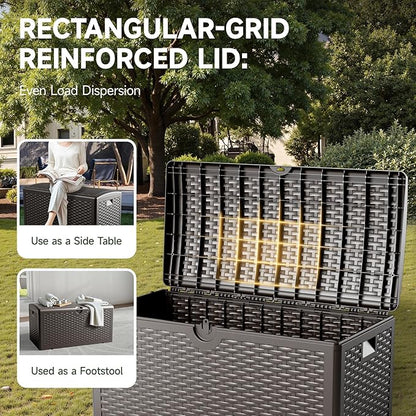 80 Gallon Deck Box, Lockable & Waterproof Resin, UV Resistant Storage Box for Patio, Garden, Pool, Brown