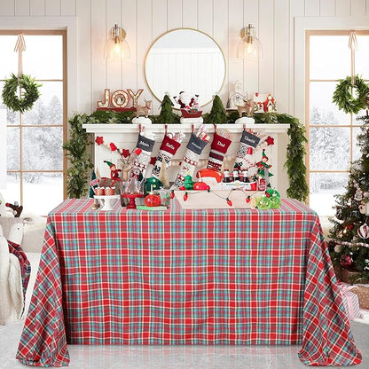 B-COOL Buffalo Checkered Table Cloth Fabric: Polyester Plaid Tablecloth Rectangle 57 x 120 Inch Red-Blue-Green Checkered Table Covers for Picnic Birthday Party