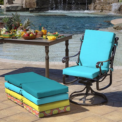 Arden 2-Pack Outdoor Patio Dining Chair Cushion, 20x44, Rain-Proof Seat Pad, Fade-Resistant Outdoor Cushion Pool Blue Leala