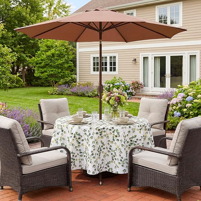 Lamberia 60" Round Patio Tablecloth with Umbrella Hole and Zipper, Waterproof Outdoor Table Cover for Patio, Backyard, BBQ, Picnic & Indoor Dining, Washable Polyester Circular Tablecloth