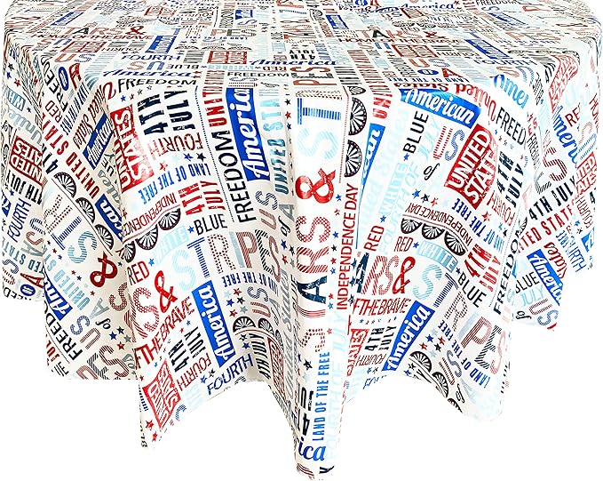 Newbridge Celebrate America Patriotic Blue Stars and Stripes 60 x 84 Inch Oval Vinyl Flannel Back Tablecloth, Waterproof Indoor Outdoor BBQ Party Table Cover