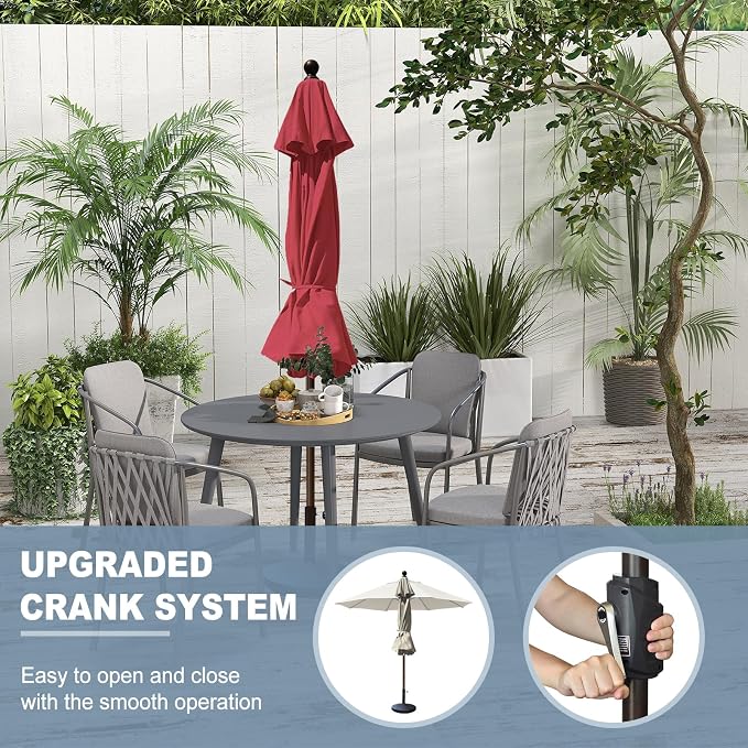 EliteShade USA 10-Year-Non-Fading 10Ft Market Patio Umbrella, UPF 50+ UV Protection Performance Sun Umbrella, Heavy Duty Commercial Grade Outdoor Table Umbrella with Crank, Windproof Vented Top for Garden, Pool, Deck and Outdoor Playsets, No Tilt, Burg...