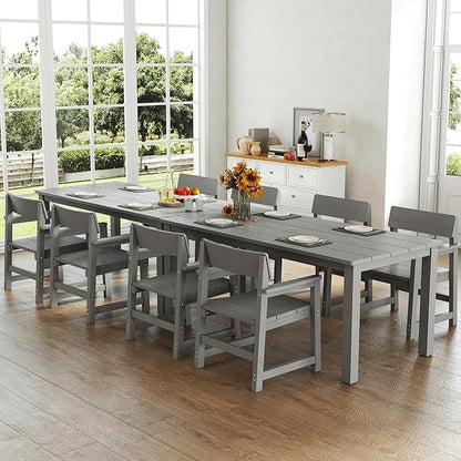 Jocoevol 10-Piece HIPS Patio Dining Set for 8 Person Outdoor Dining Sets with Umbrella Hole Tables and Chairs Furniture Set All Weather Proof for Garden, Backyard, Poolside