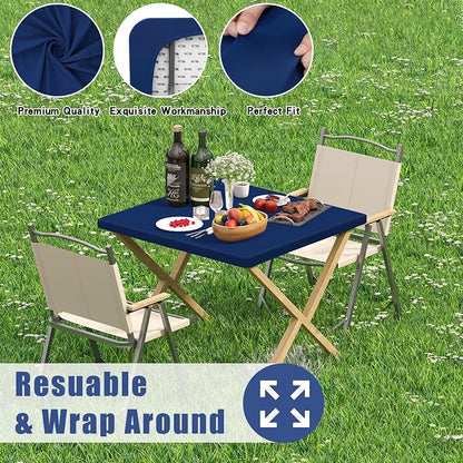 Moosfor Spandex Square Table Cloth, Elastic Fitted Tablecloths for Picnic, Stretch Washable Patio Table Cover for Outdoor, Camping, Banquet and Parties (Navy, 42"x42")
