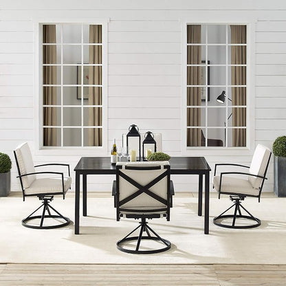 Crosley Furniture Kaplan 5-Piece Outdoor Dining Set for 4, Patio Table and Chairs for Backyard, Deck, Oiled Bronze with Oatmeal Cushions