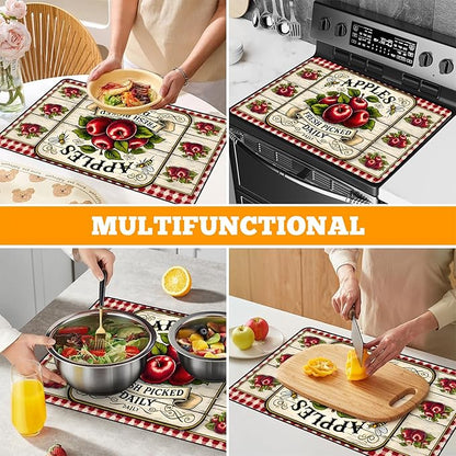 Multi-Design Stove Cover for Glass/Electric Stoves - 3-in-1 Heat-Resistant Protector Mat, Non-Slip Drying Rack 28"x20"