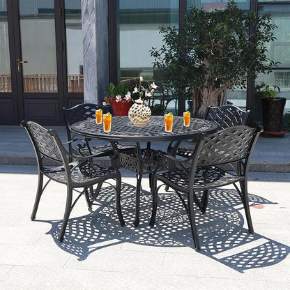 48.23" Patio Dinning Table, All-Weather Cast Aluminum Table with 2.36" Umbrella Hole, Patio Furniture, Outdoor Dining Table for Backyard and Poolside