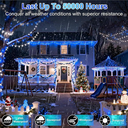 750 LED 240FT Christmas String Lights Outdoor, 12 Pro Modes and Timer Memory & Brightness, Plug in Outdoor Waterproof Clear Wire Twinkle Light for for Xmas Yard Tree Wedding Party Decor (Blue & White)