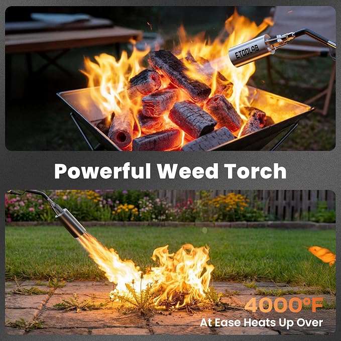 Propane Torch Weed Burner, 14FT Hose for Weeding,BBQ,Roof and Asphalt Work | High Output Propane Weed torch with Self Igniter and Turbo Trigger, 2-in-1 Two Modes Design