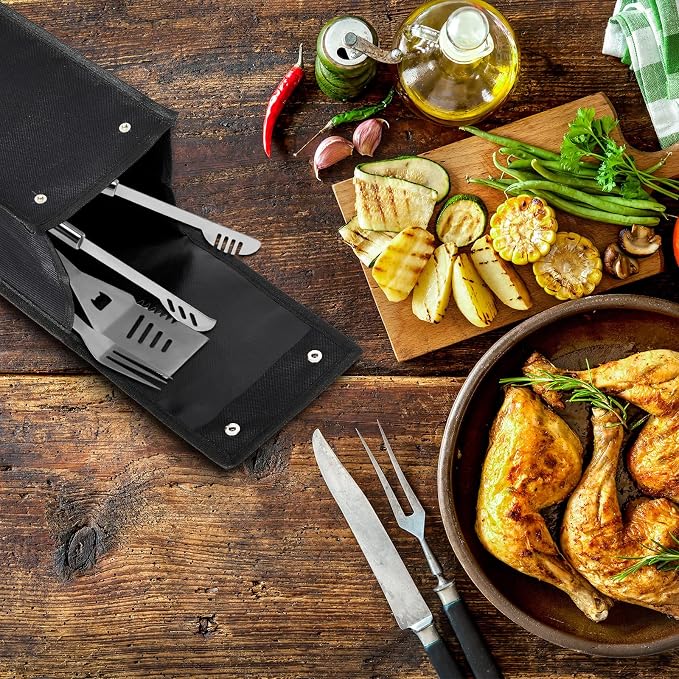 1 Pcs Grill Utensil Storage Bag BBQ Tool Holder Pouch,Black | Oxford Cloth Foldable Design, Camping Hiking Organizer, Snap Closure Secure, Stands Upright or Flat, Portable Outdoor Pouch