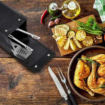 1 Pcs Grill Utensil Storage Bag BBQ Tool Holder Pouch,Black | Oxford Cloth Foldable Design, Camping Hiking Organizer, Snap Closure Secure, Stands Upright or Flat, Portable Outdoor Pouch