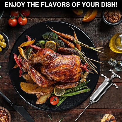 Meat Injector Syringe Kit, Flavor Injector with 3 Marinade Needles, Stainless Steel Kitchen Food Injection Syringe for Turkey Cooking