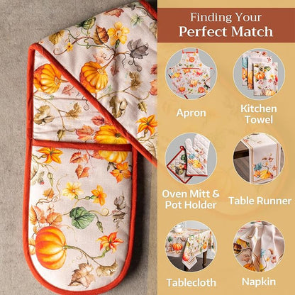 Maison d' Hermine Double Oven Mitts 100% Cotton Double Oven Glove (7"x35") | Heat Resistant BBQ Cooking Gloves with Loop Baking Kitchen Home Hotel Farmhouse Thanksgiving Christmas - Potiron