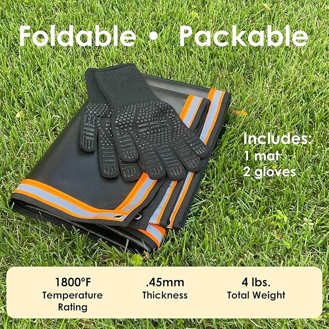 Fire Pit Mat & Grill Pad — 67"×60" XL Fireproof Deck Protector, Triple-Layer Silicone + Fiberglass, for Outdoor Firepit, BBQ, Patio & Lawn