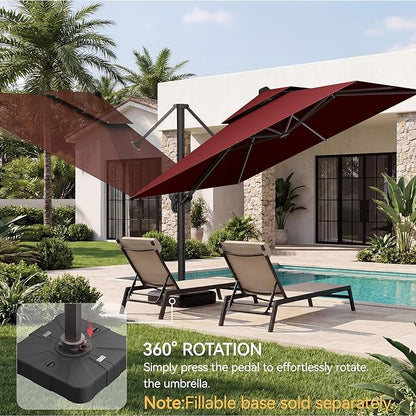 10x10 FT Patio Umbrella, Large Cantilever Double Top Heavy Duty Offset Umbrellas with 360° Rotation, Outdoor shade for Garden Deck Pool, Red