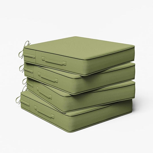 Outdoor Chair Cushion 22 x 22 x 4 Inches Patio Furniture Outdoor Waterproof Seat Cushion, Patio Chair Cushion with Handles and Ties, Square Dining Chair Cushion Set of 4, Light Green