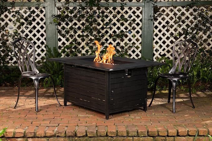 Fire Sense 61898 Longmont Aluminum Convertible Gas Fire Pit Table 55,000 BTU Multi-Functional Outdoor Firepit with Fire Bowl Lid, Nylon Cover & Clear Fire Glass - Bronze Finish - Rectangular 48"