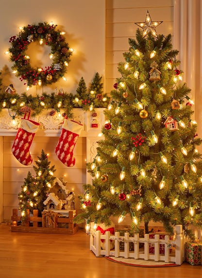Minetom C9 Christmas Lights Outdoor, 50FT 50 LED String Lights Warm White | Waterproof Connectable Christmas Tree Lights for House, Roofline, Holiday Party, Indoor Outside, Garden Patio Backyard Decor