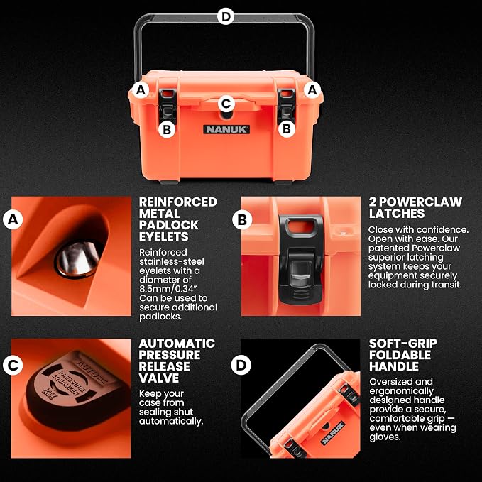NANUK Trail 35 – 38.8 L (10.2-Gallon) Waterproof Gear Case – Modular Cargo Case for Camping, Fishing, Hunting & Outdoor Storage – Dustproof and Impact Resistant (22.0” x 15.9” x 11.6”) – Orange