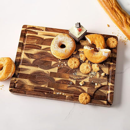 End Grain Butcher Block 15"x11", Premium Acacia Wood Cutting Board with Juice Groove, TJ POP Medium Chopping Board for Kitchen, 1.2" Thick