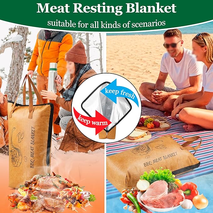 21.5in BBQ Blanket for Resting Meat, HaSteeL Insulated Brisket Resting Bag with Wide Mouth, BBQ Smoker Accessories Barbecue Tool for Brisket/Pork/Turkey, BBQ Gifts for Men
