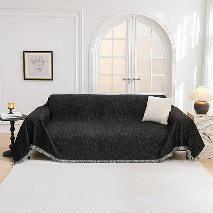 MYSKY HOME Couch Cover for Dogs Washable Couch Covers Couch Covers for Sofa Couch Cover 2 Cushion Sofa Non Slip Dogs Furniture Protector with Tassels Chenille Sofa Covers for Pets, 71"x102", Black